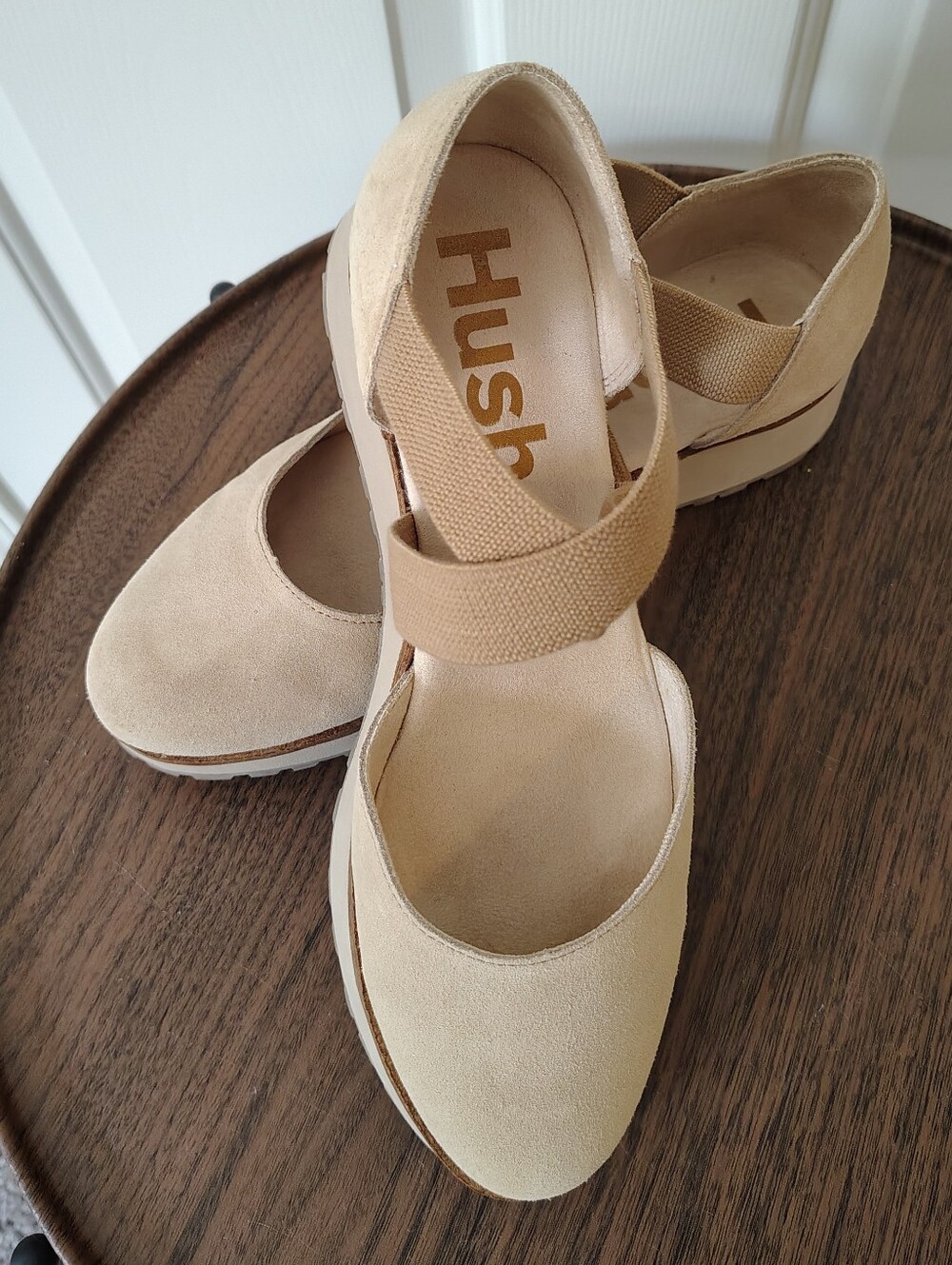 Hush Puppies Tan Suede Mary Jane Flats with Elastic Strap